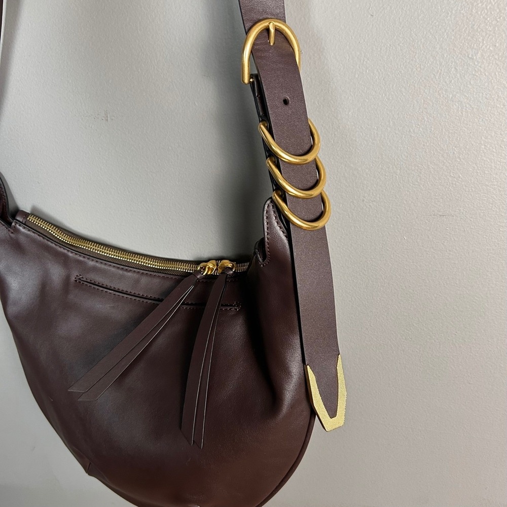 Rag Bone Crossbody Bag Brown Leather Med Spire Minimalist Crescent Clean Girl - Picture 6 of 13